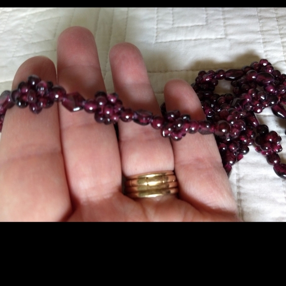Set of Antique Bohemian Dark Red Grape Garnet Cluster Beaded Necklace & Bracelet - Picture 8 of 8